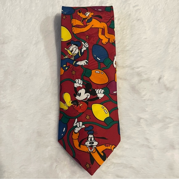 Vintage Disney Mickey Mouse & Goofy Christmas 100% Silk Neck Tie Balancine Inc - Picture 7 of 8
